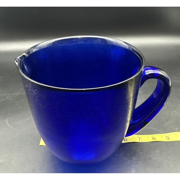VTG COBALT BLUE Textured Glass Water Beverage Pitcher 6.75” Retro MCM - Picture 10 of 10